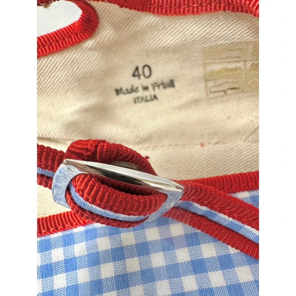 Via I Lilly Sisto Florence Mary Jane Cotton Gingham Blue Red Flats Euro 40 Italy